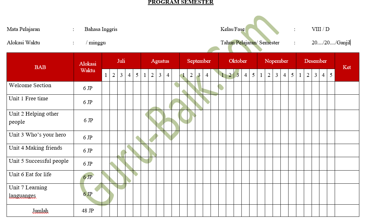 PRoMeS Bahasa Inggris Kelas viii Kurikulum Merdeka 2023/2024 Guru Baik